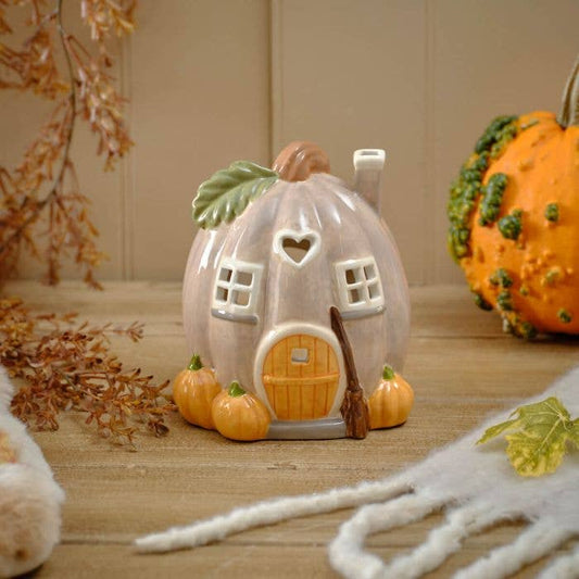 Harvest Home Shaped Pumpkin Tea Light House Ornament - Arriving in Store Mid-April
