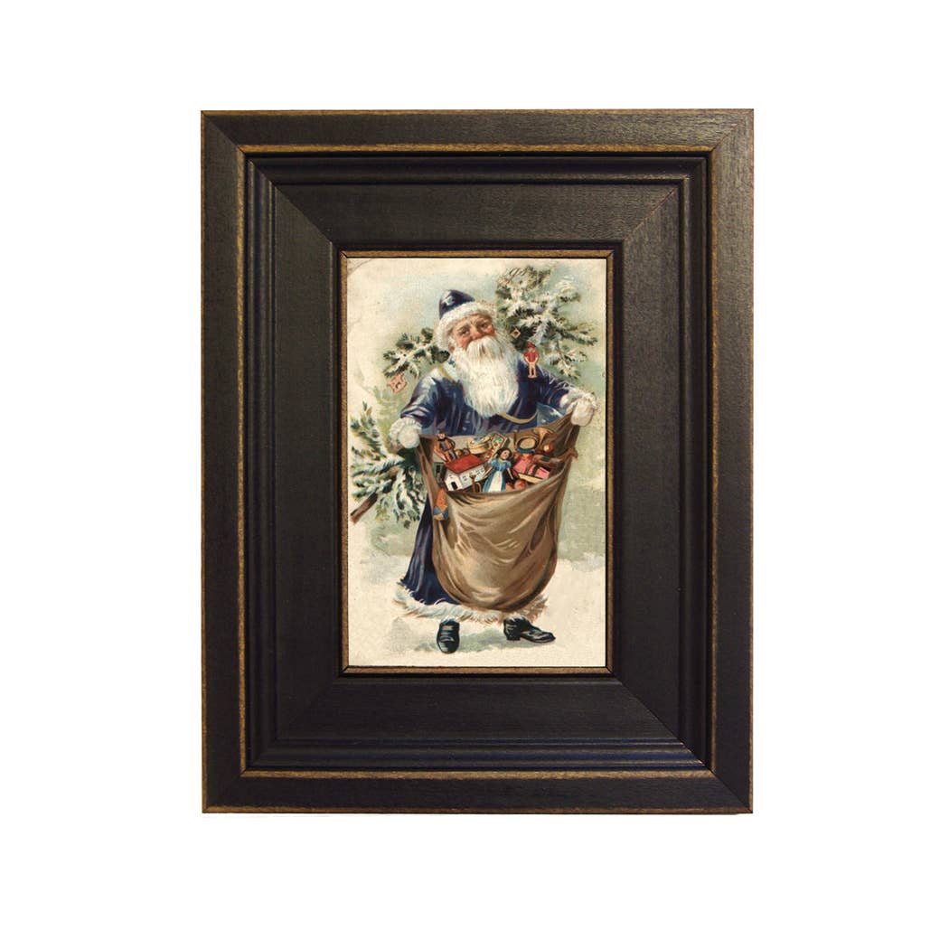 Santa with Bag of Toys Vintage Painting Print on Canvas
