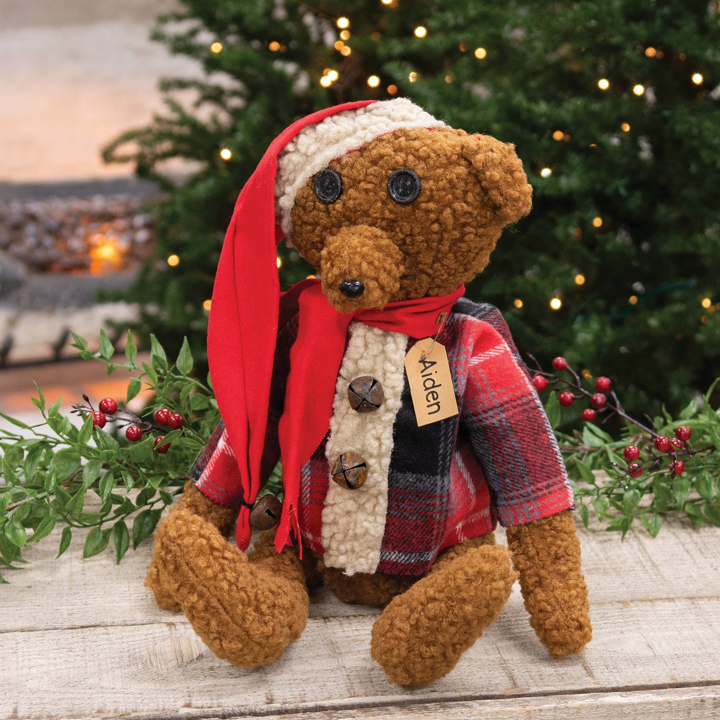 Aiden Teddy Bear in Plaid Shirt w/Hat & Scarf - Early December Drop