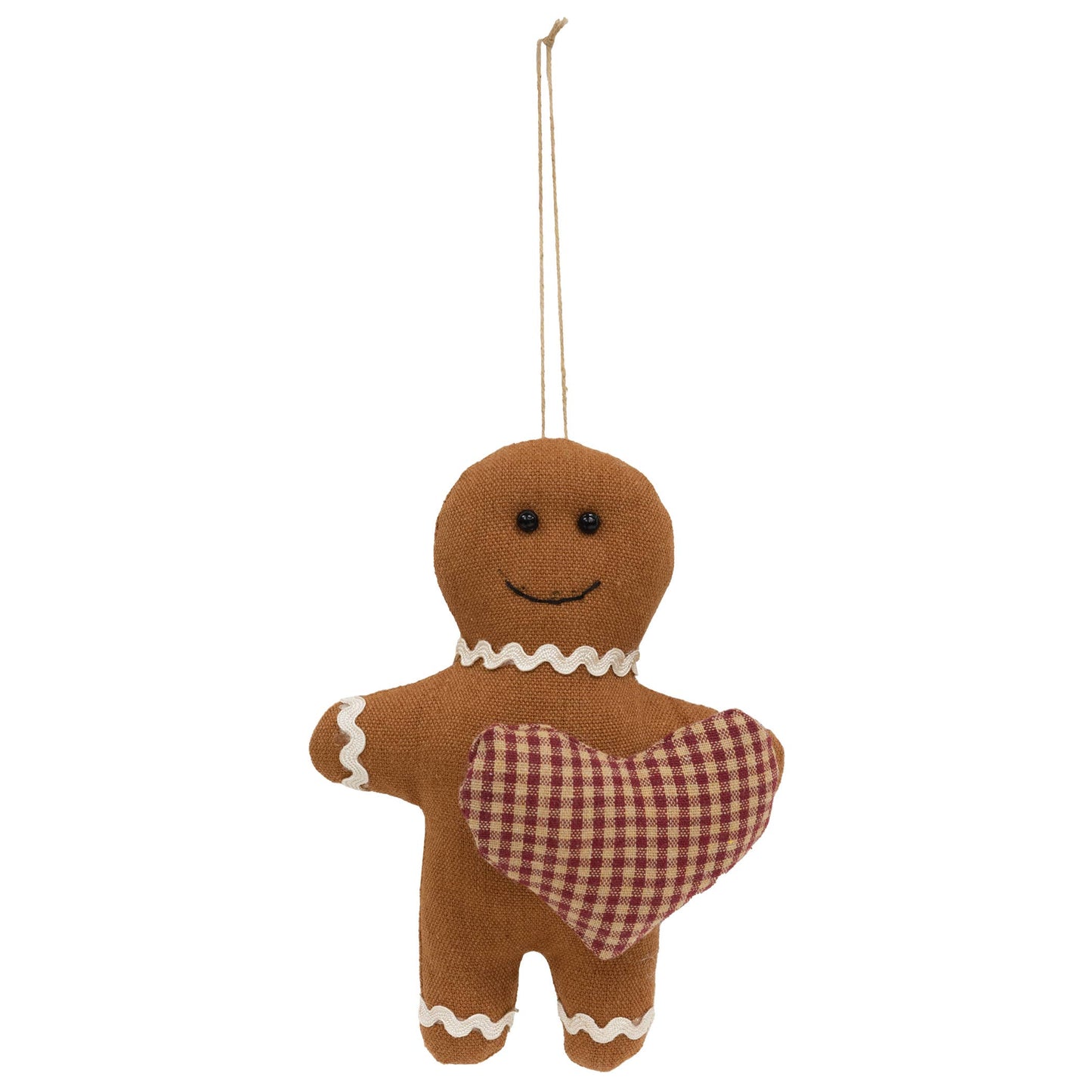 Stuffed Gingerbread w/Country Gingham Heart Ornament - Early December Drop