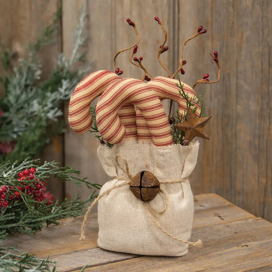 Stuffed Ticking Stripe Candy Canes & Greenery Goody Bag- September Drop