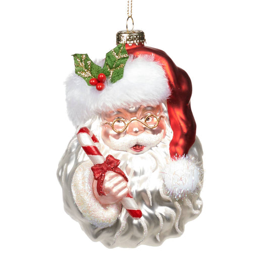 Santa Head With Candy Cane Ornament