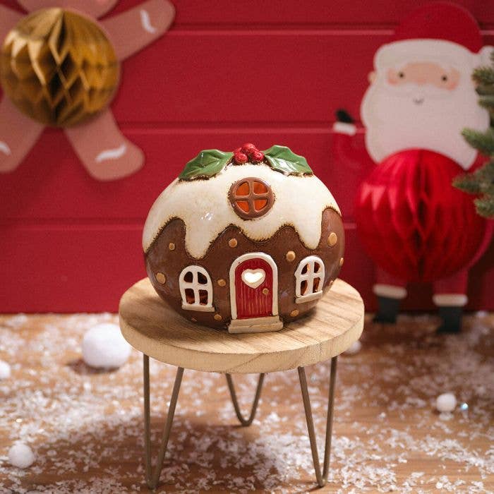Festive Fun Stoneware Pudding House Candle Holder - Arriving in Store September