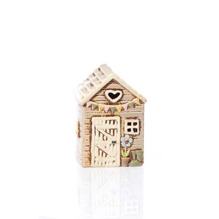 Stoneware Garden Shed with Embossed Blue Flower Tea Light Holder - Arriving in Store Late April