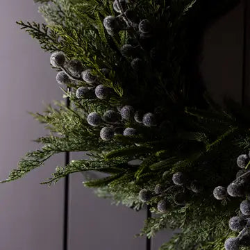 Heritage Frosted Navy Berry Norfolk Cypress Wreath 24" - LED Pre Lit - Arriving in Store October
