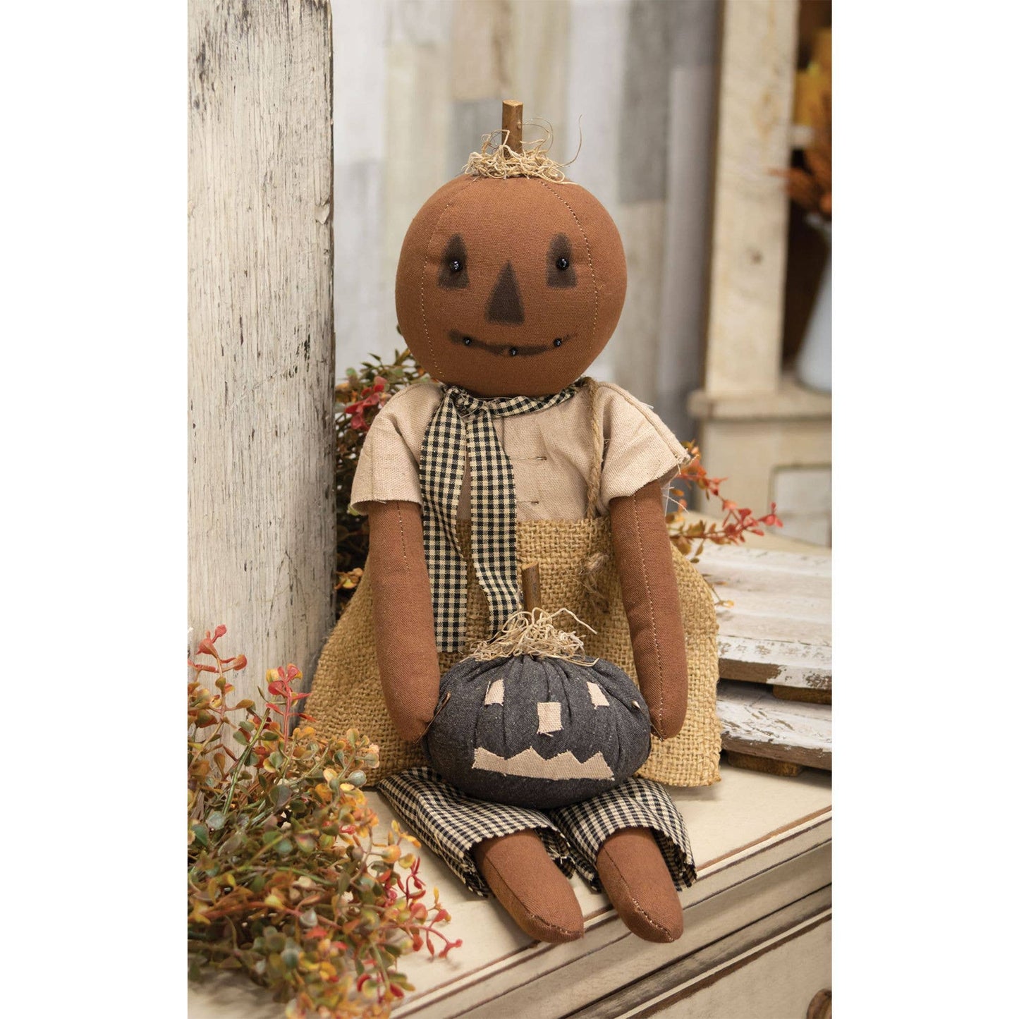 Primitive Pumpkin Girl Doll With Black Jack O Lantern - Arriving in Store September