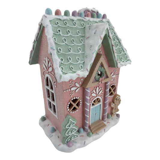 Mint Pink Gingerbread Led House 33cm