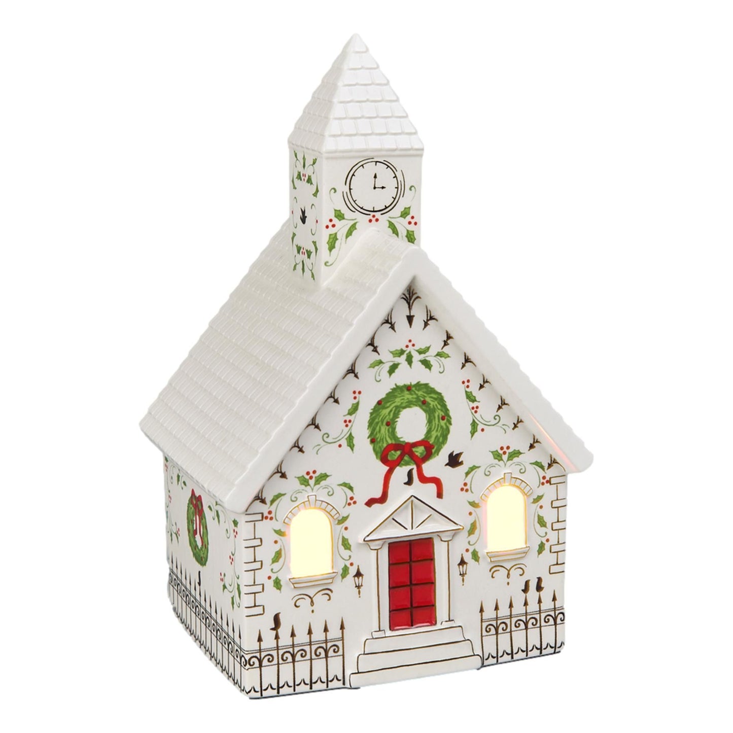 Led Porcelain Poinsettia Church 21cm